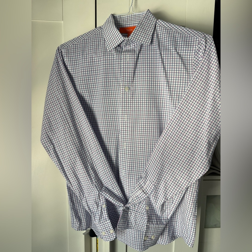 TALLIA Nordstrom Boys Plaid Dress Shirt - Blue Pink and White